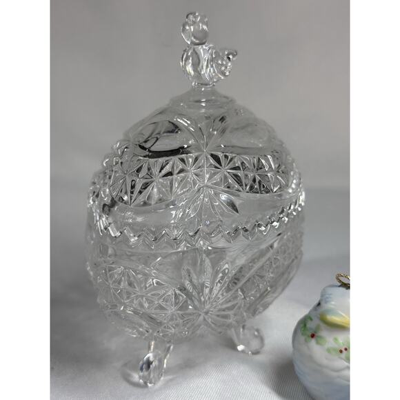 Hofbauer Byrdes Bird Finial Lead Crystal Candy Dish Trinket Box And SM Ornament - Picture 3 of 12